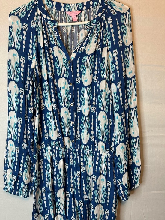 Lilly Pulitzer Pants - Lilly Pulitzer Elsa Romper Women's S Long Sleeve Indigo Get In Line Blue 70